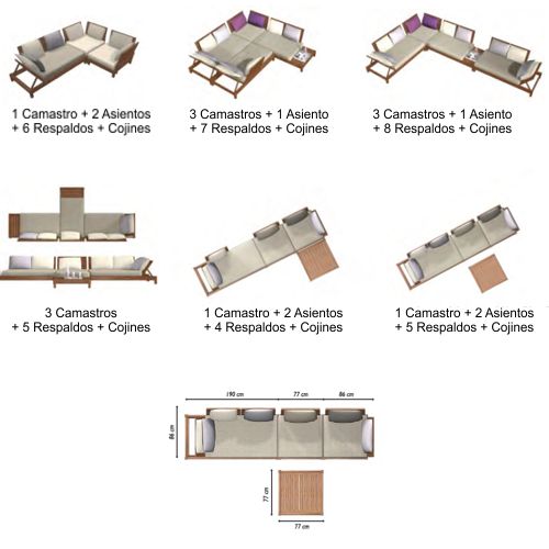 Ejemplos de Sala modular para terraza o exterior de madera de ecualipto